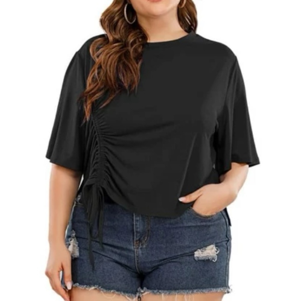 Cropped T-shirt with side Ruched